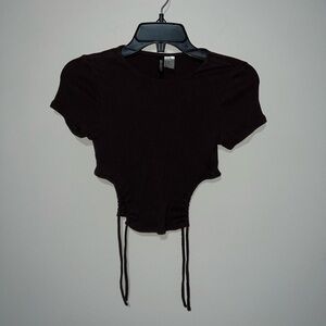 Dark brown ribbed crop top with cut outs divided H&M XS